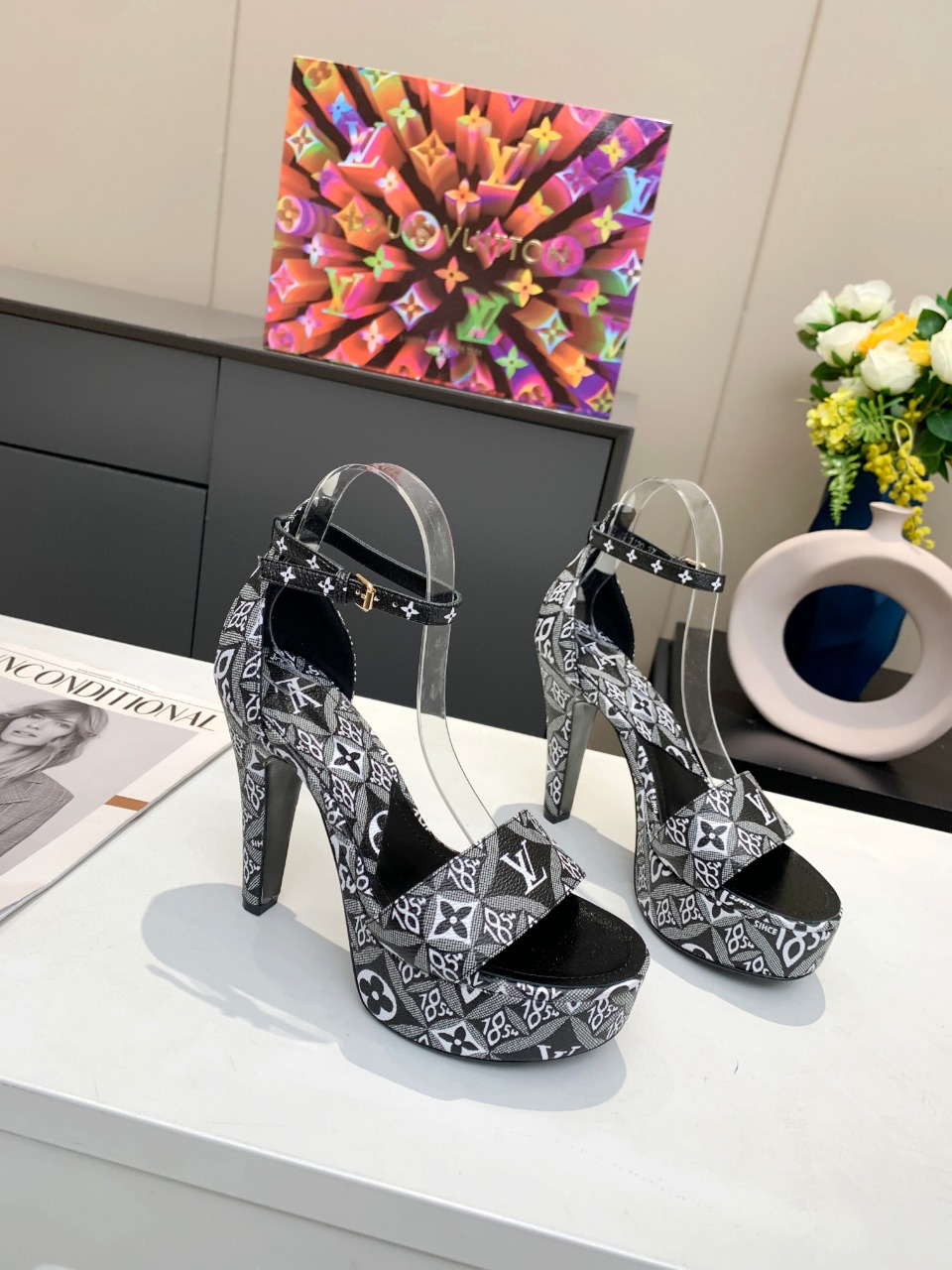 Louis Vuitton Women's Afterglow Platform Sandal Black For Women LV - Soul Replicas