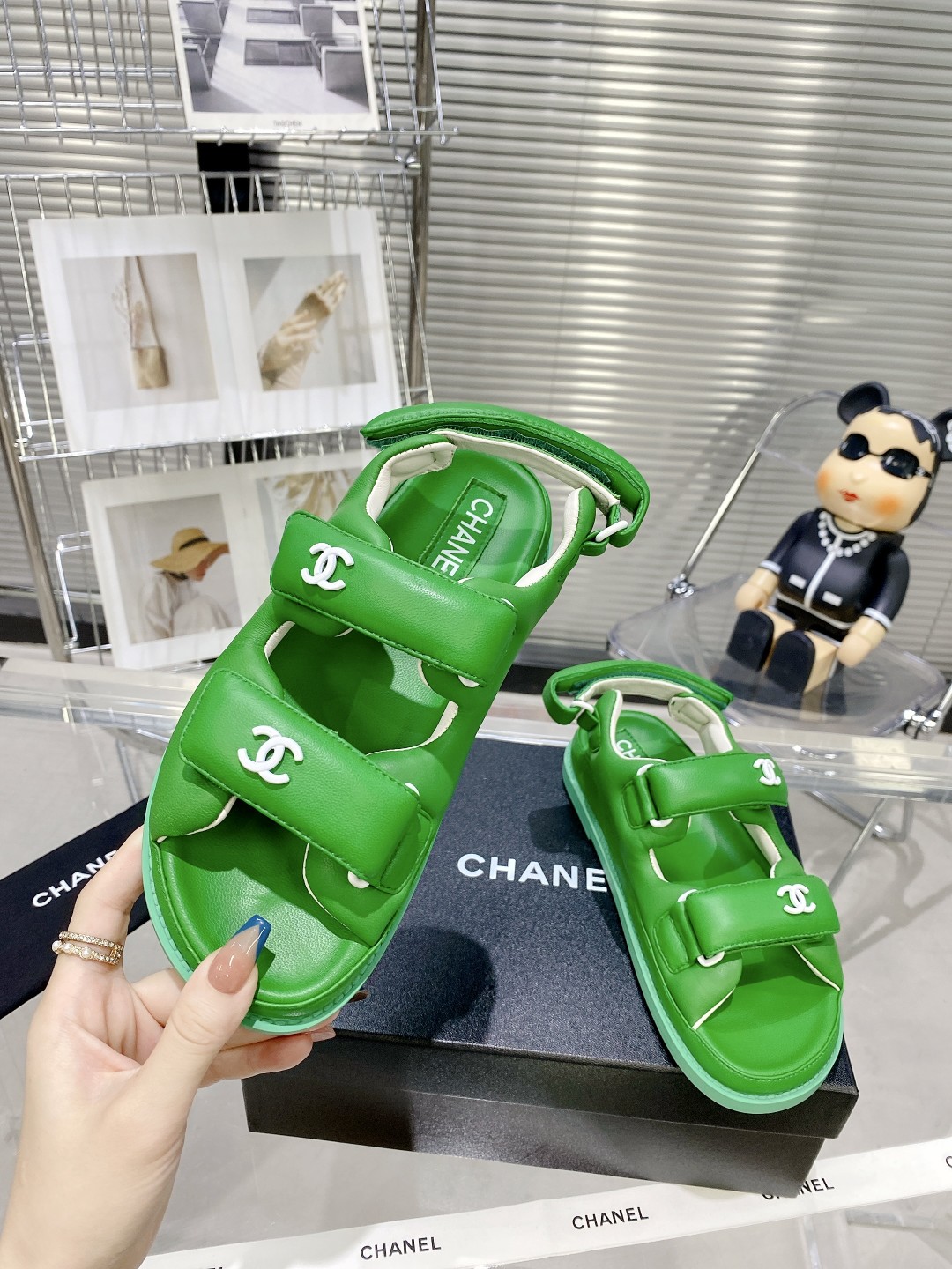 Chanel Women's Sandals With Chanel Logo Green For Women - Soul Replicas