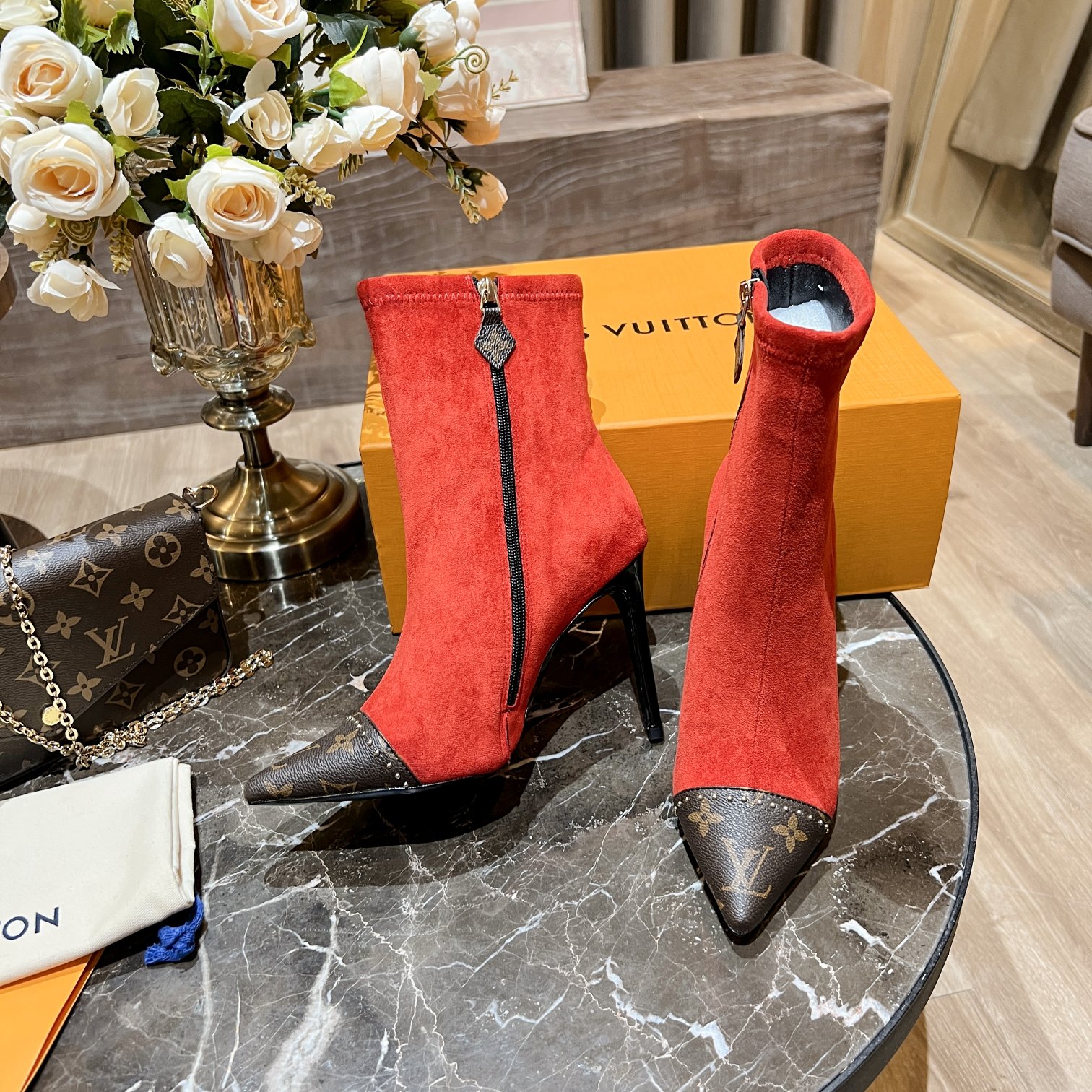 Louis Vuitton Women's Cherie Ankle Boots Red For Women LV - Soul Replicas