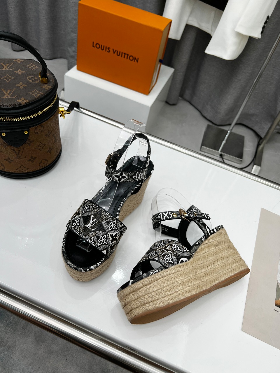 Louis Vuitton Women's Starboard Wedge Sandal Black And White For Women LV - Soul Replicas