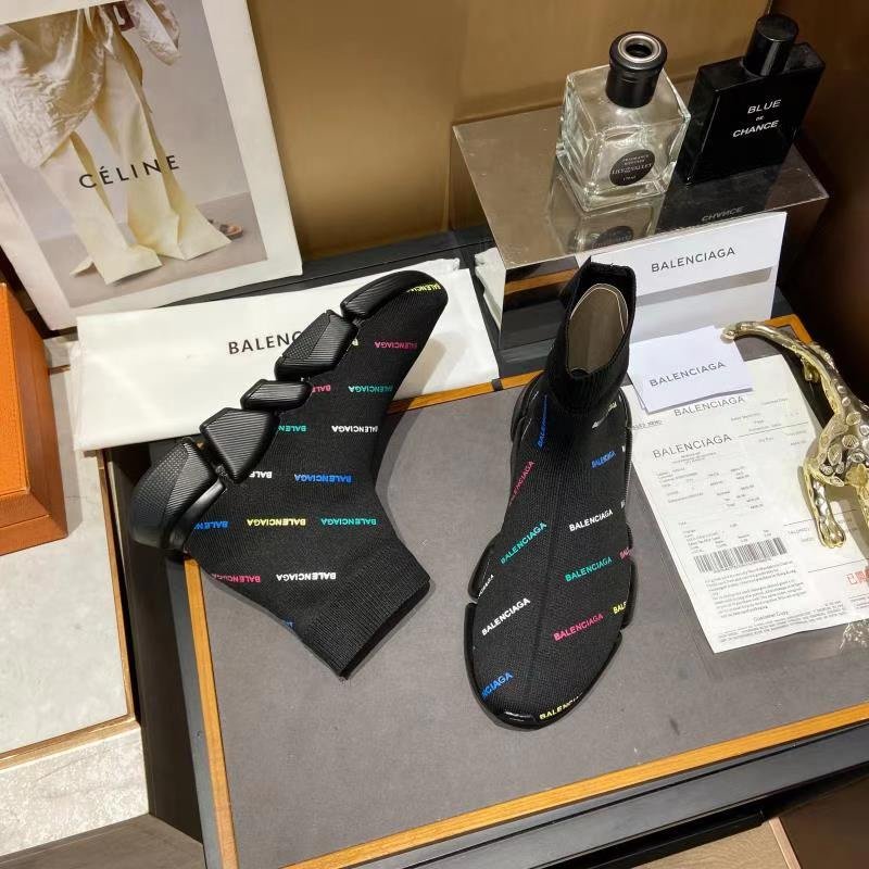 Balenciaga Speed 2.0 Allover Logo Recycled Knit Trainers Black For Women 617239W2DF01088 - Soul Replicas