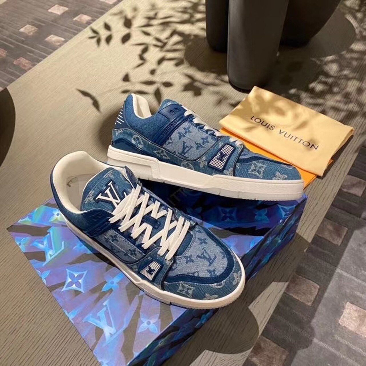 Louis Vuitton Trainer Sneaker Monogram Canvas Blue Virgil Abloh For Women LV - Soul Replicas