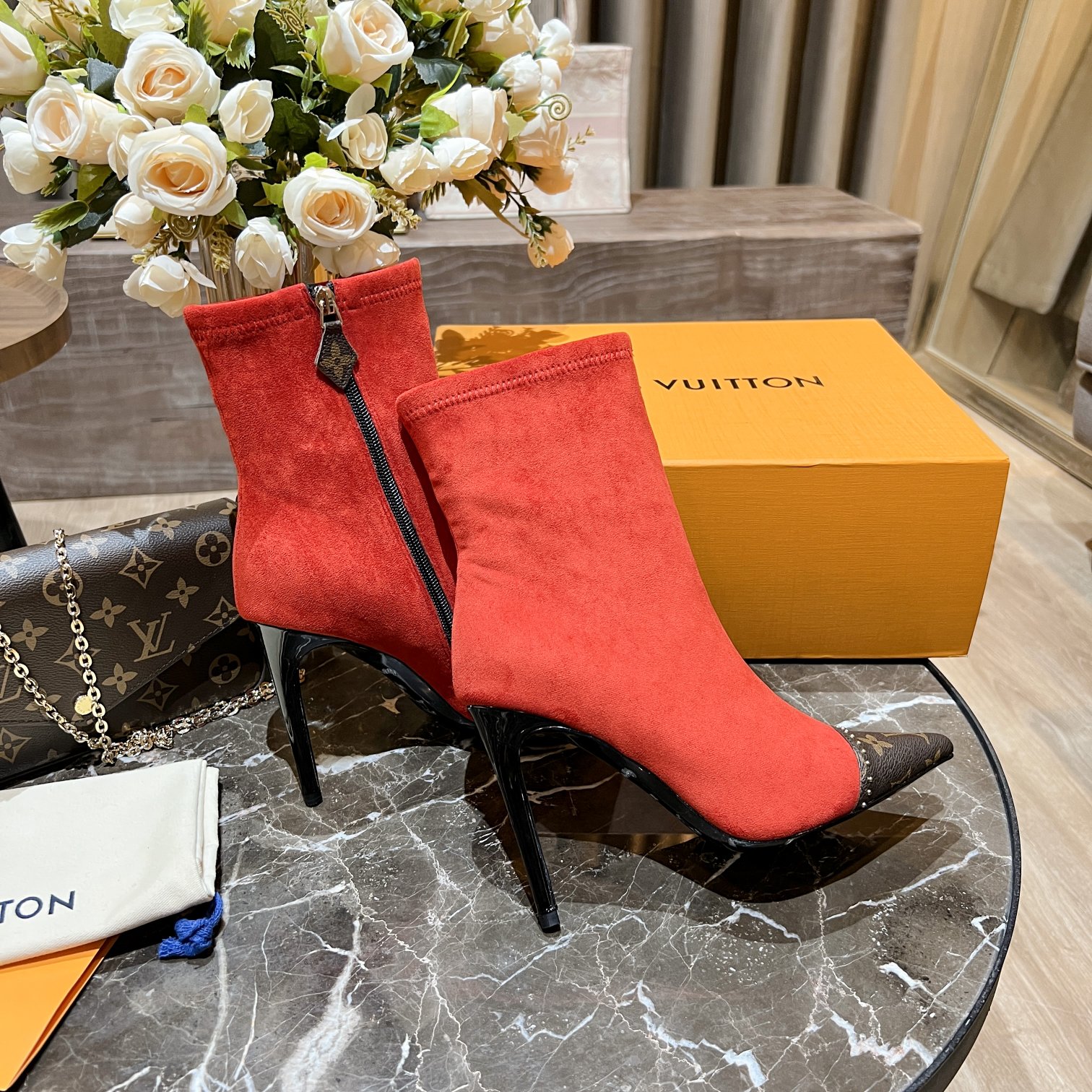 Louis Vuitton Women's Cherie Ankle Boots Red For Women LV - Soul Replicas