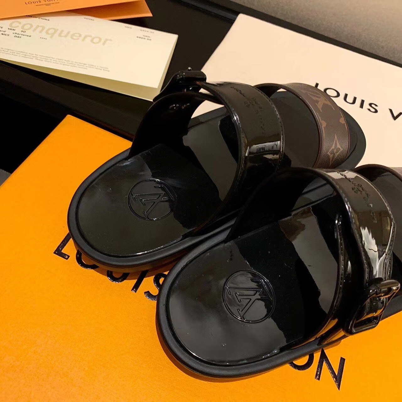 Louis Vuitton Sunbath Flat Mule Shiny Rubber Black For Women LV - Soul Replicas