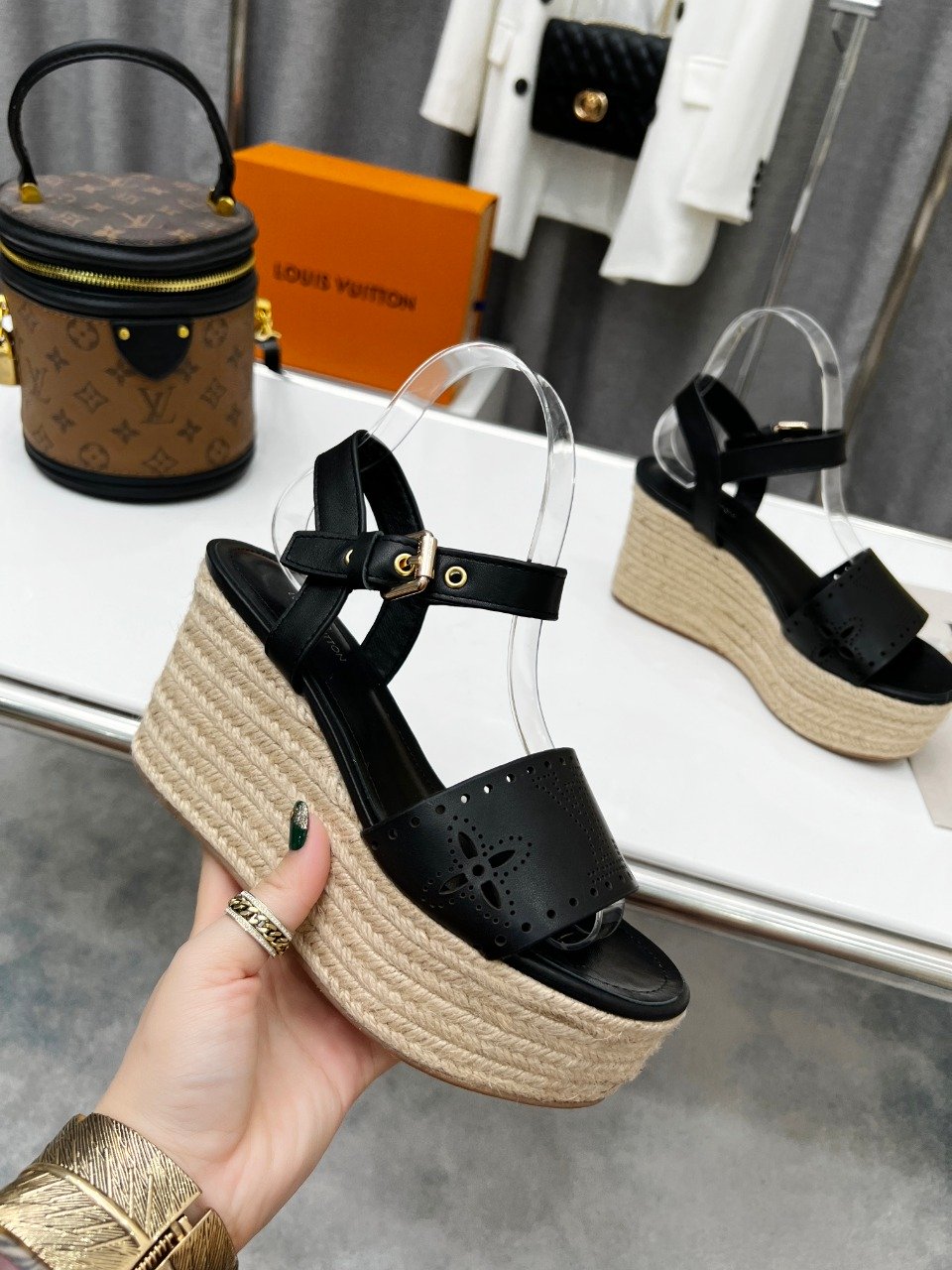 Louis Vuitton Women's Starboard Wedge Sandal Black For Women LV - Soul Replicas