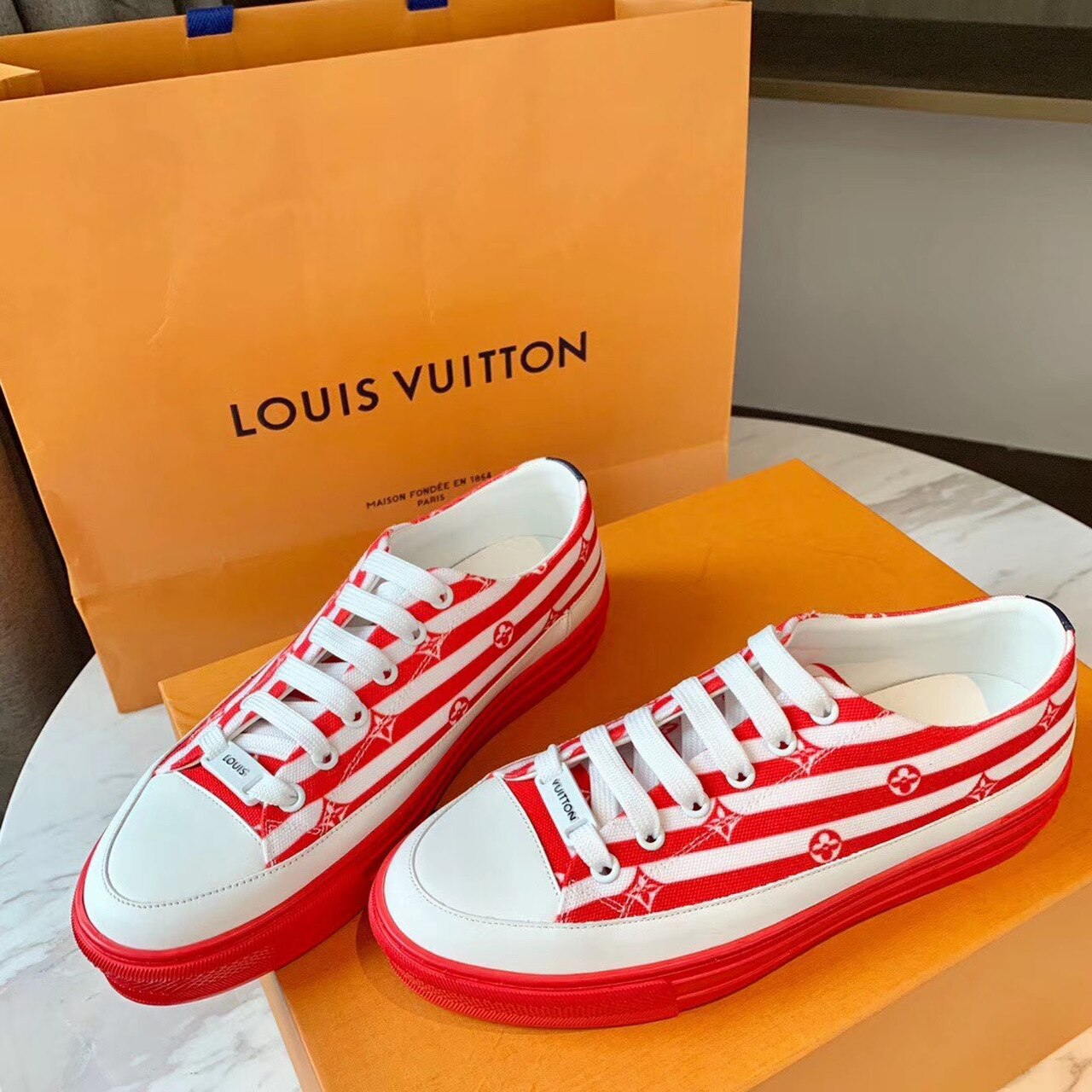 Louis Vuitton Escale Stellar Sneaker Cotton Canvas Red For Women LV - Soul Replicas