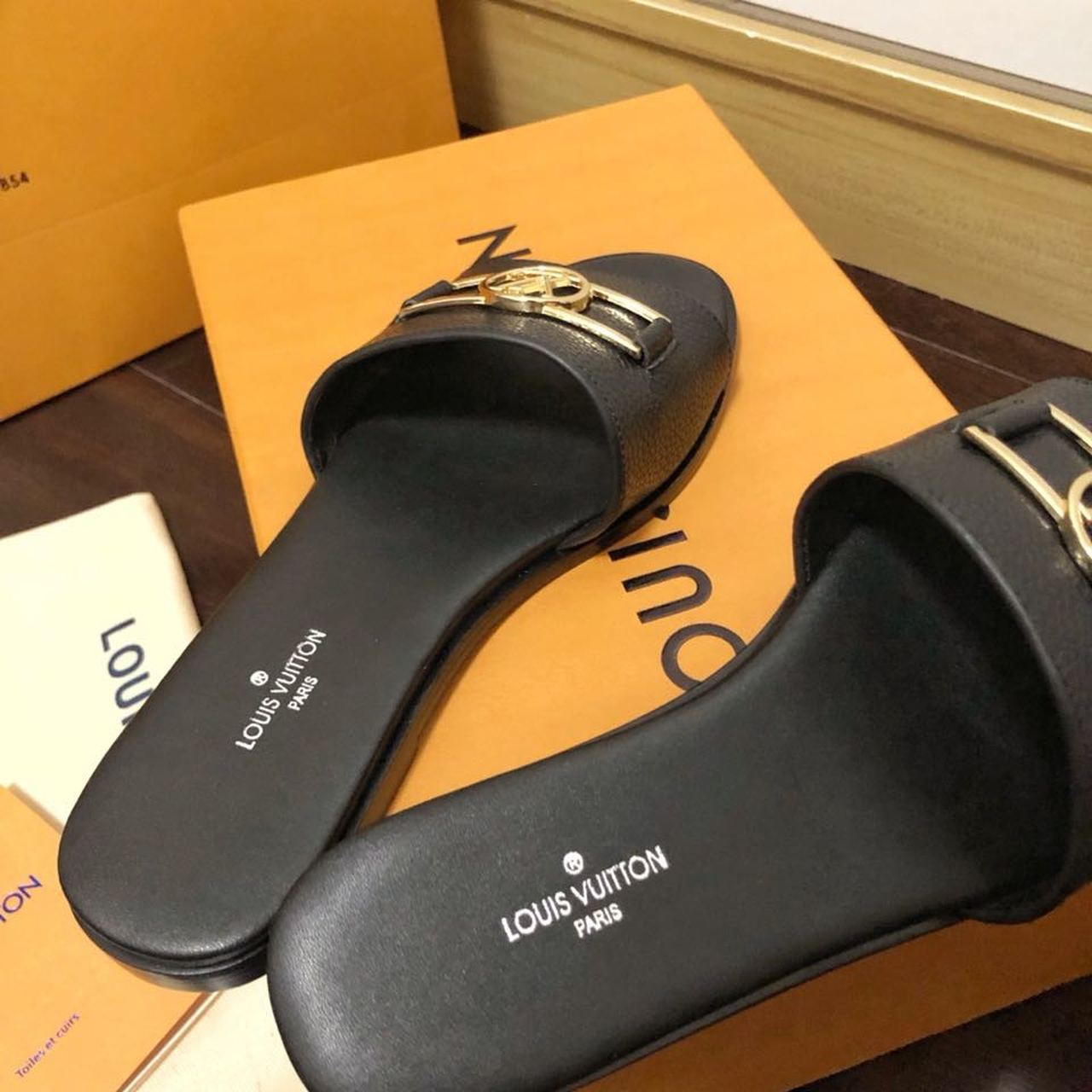 Louis Vuitton Lock It Flat Mule Black For Women LV 1A64YT - Soul Replicas