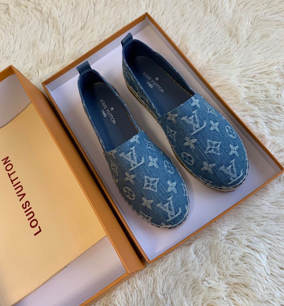 Louis Vuitton Starboard Flat Espadrille Monogram Denim Navy Blue For Women LV 1A9PUP - Soul Replicas