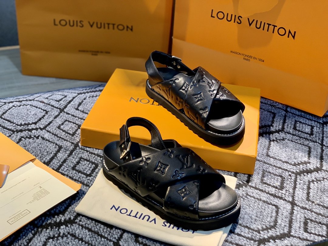 Louis Vuitton Paseo Flat Comfort Sandal Black For Women LV 1A9RDO - Soul Replicas