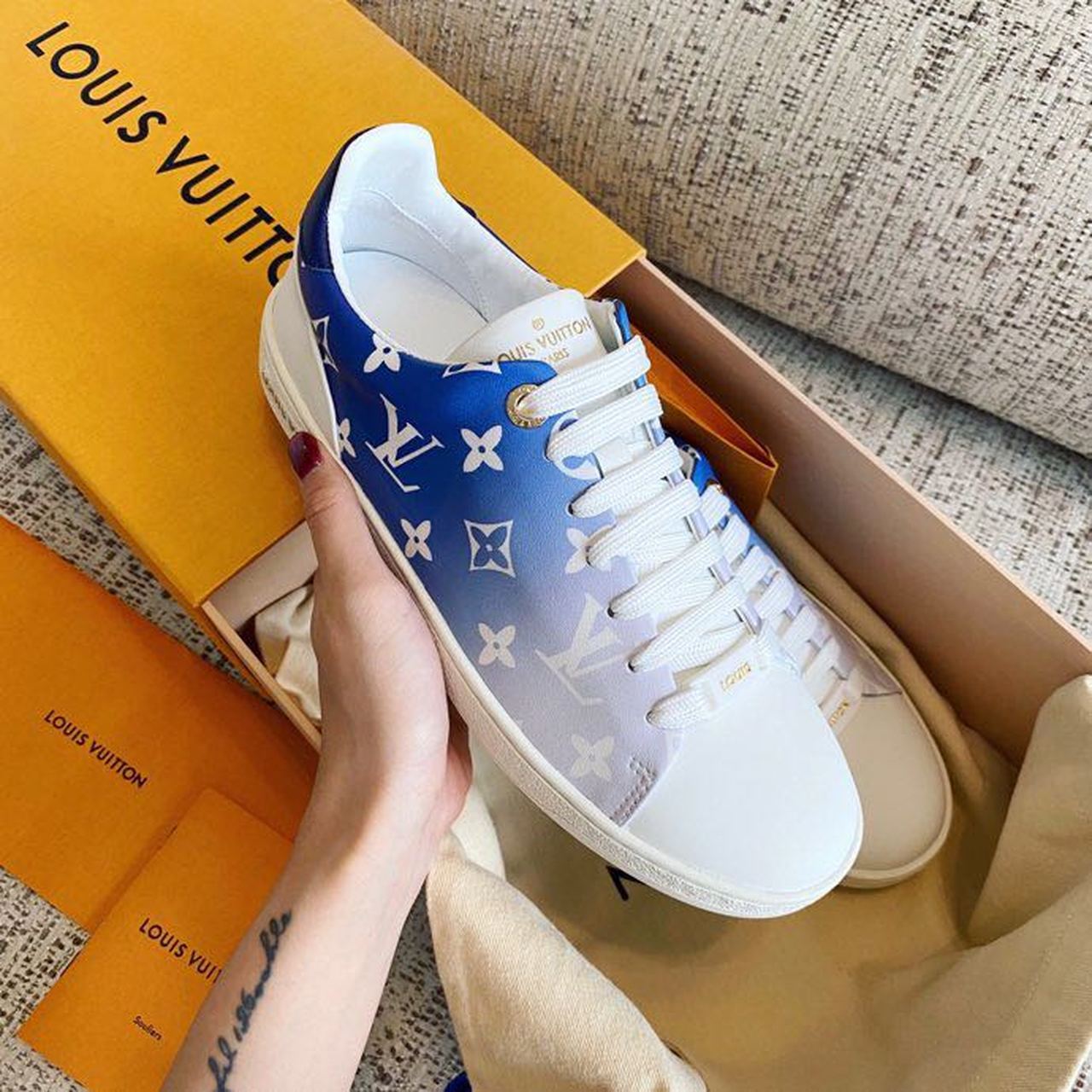 Louis Vuitton Time Out Sneaker Patent Monogram Canvas Blue For Women LV - Soul Replicas