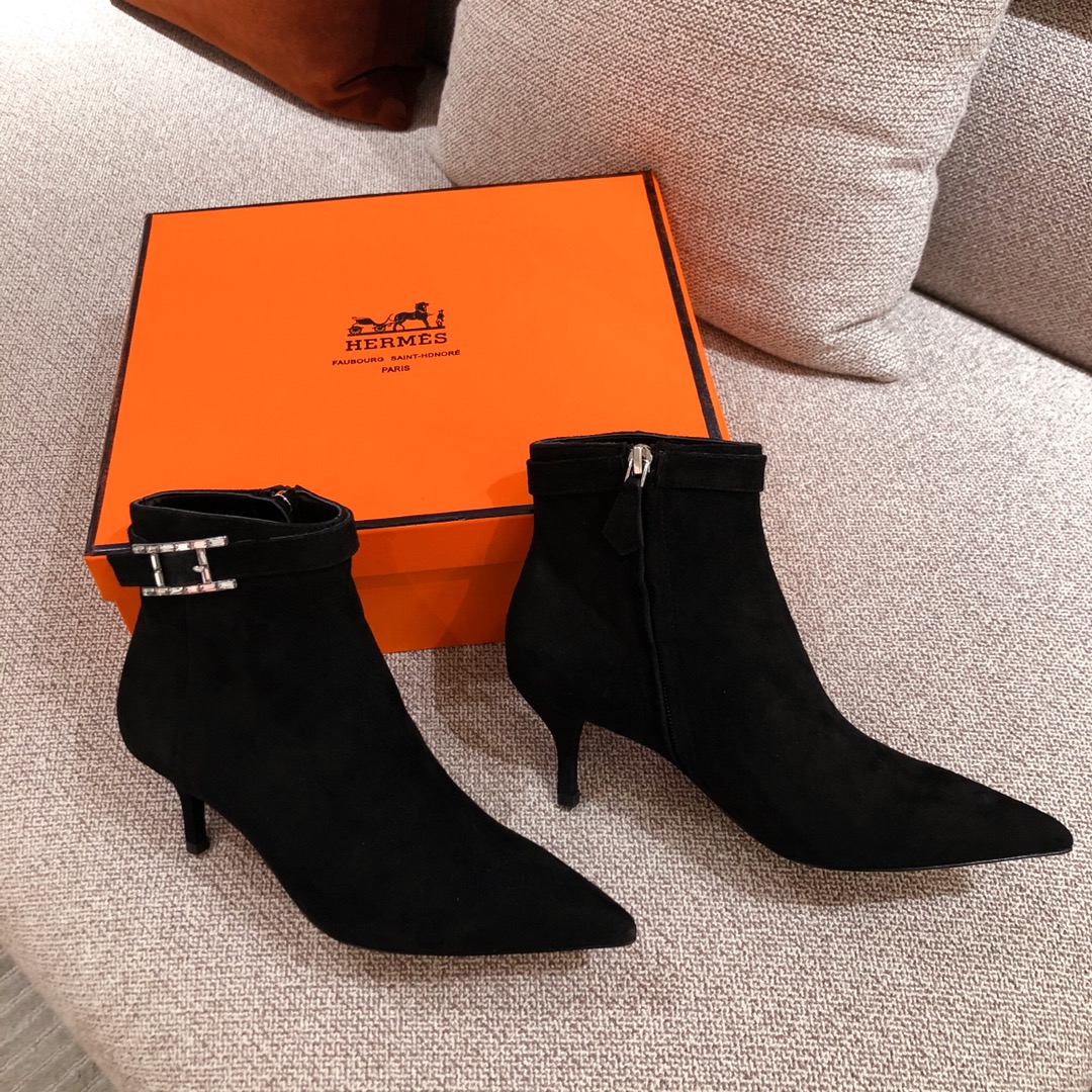 Hermes Blanche Ankle Boots Black For Women 2.4in/6cm H202012Z 02360 - Soul Replicas