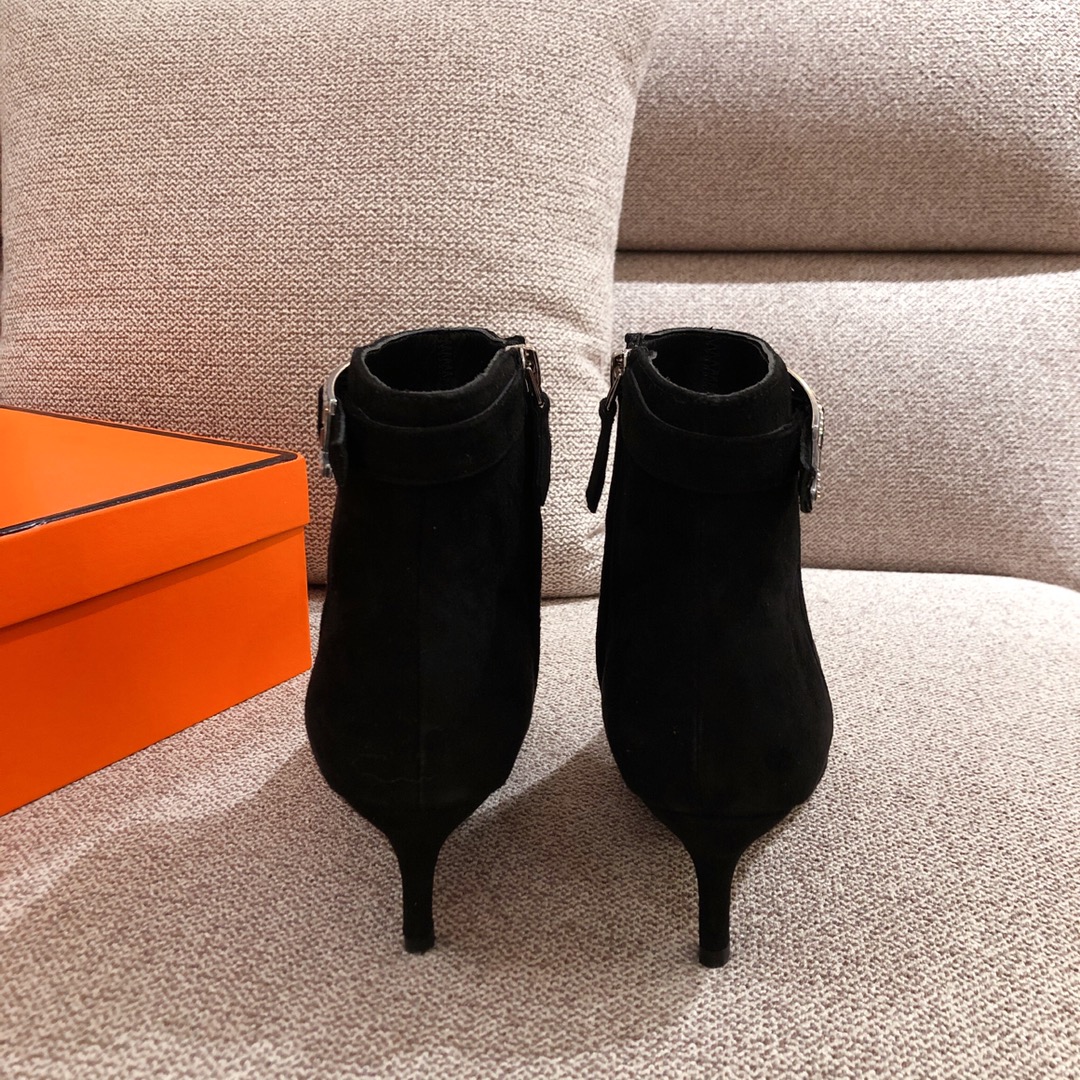 Hermes Blanche Ankle Boots Black For Women 2.4in/6cm H202012Z 02360 - Soul Replicas