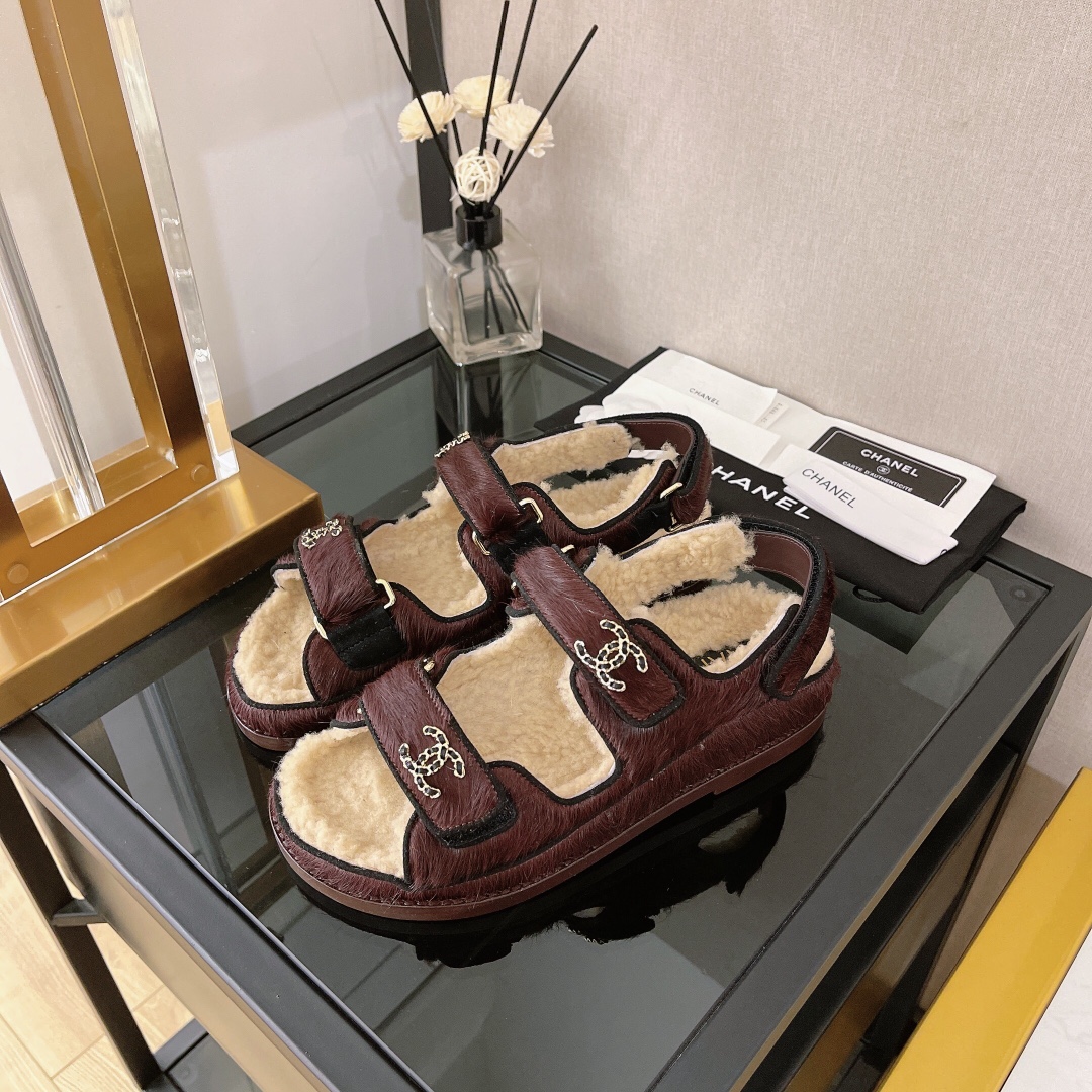 Chanel Women's Sandals With Lining Burgundy For Women G35927 Y56034 K4742 - Soul Replicas