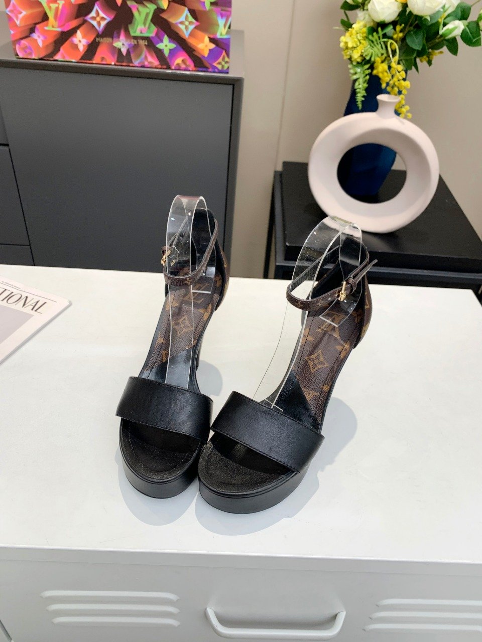 Louis Vuitton Women's Afterglow Platform Sandal Black And Brown For Women LV - Soul Replicas