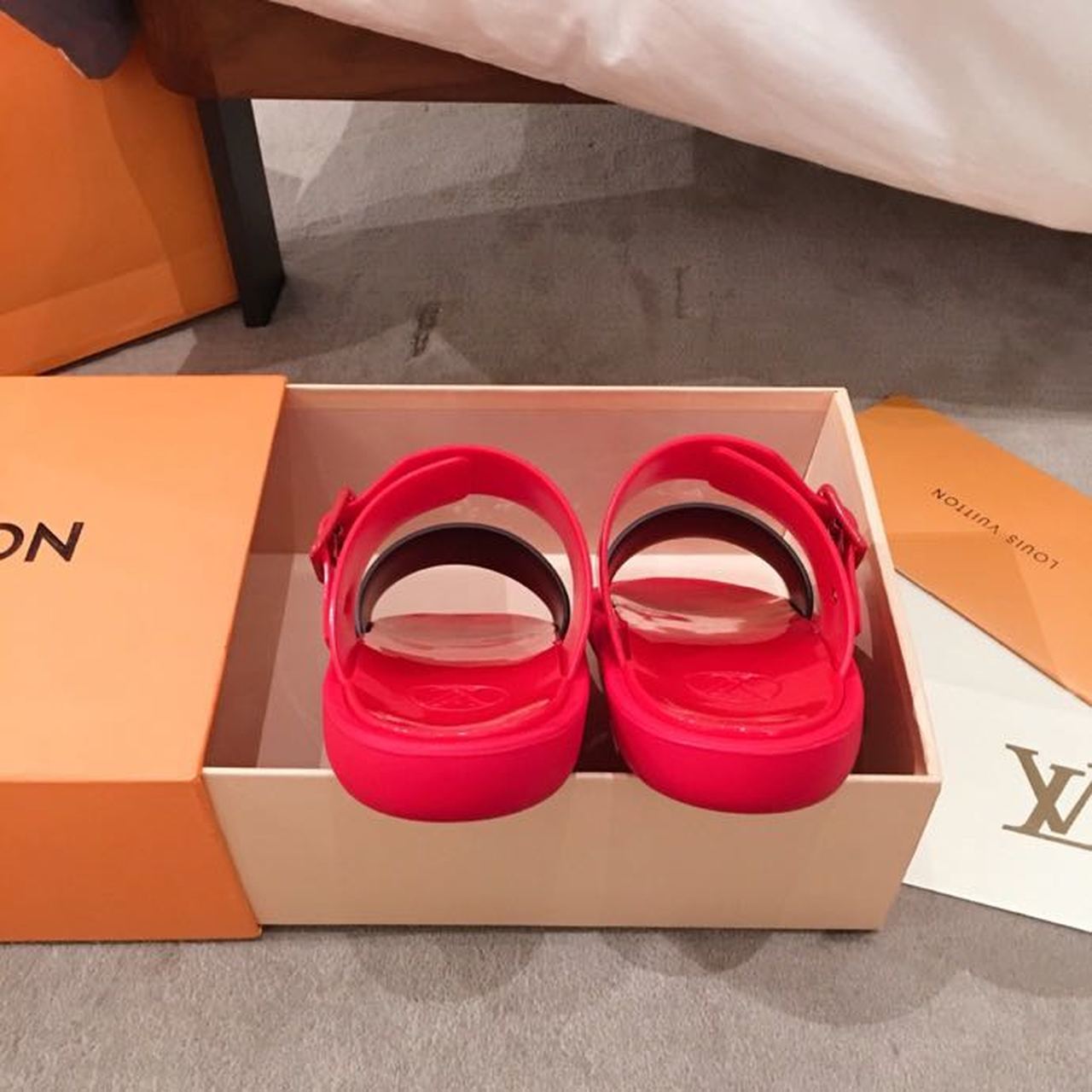 Louis Vuitton Sunbath Flat Mule Shiny Rubber Red For Women LV - Soul Replicas