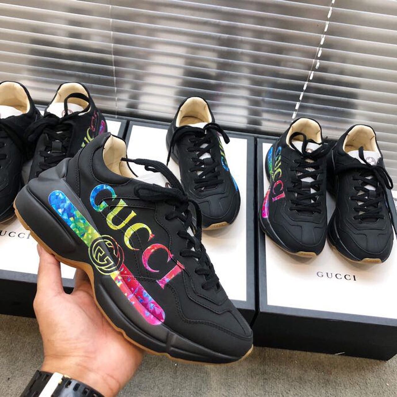 Gucci Women's Rhyton Gucci Logo Sneaker Black For Women Gucci - Soul Replicas