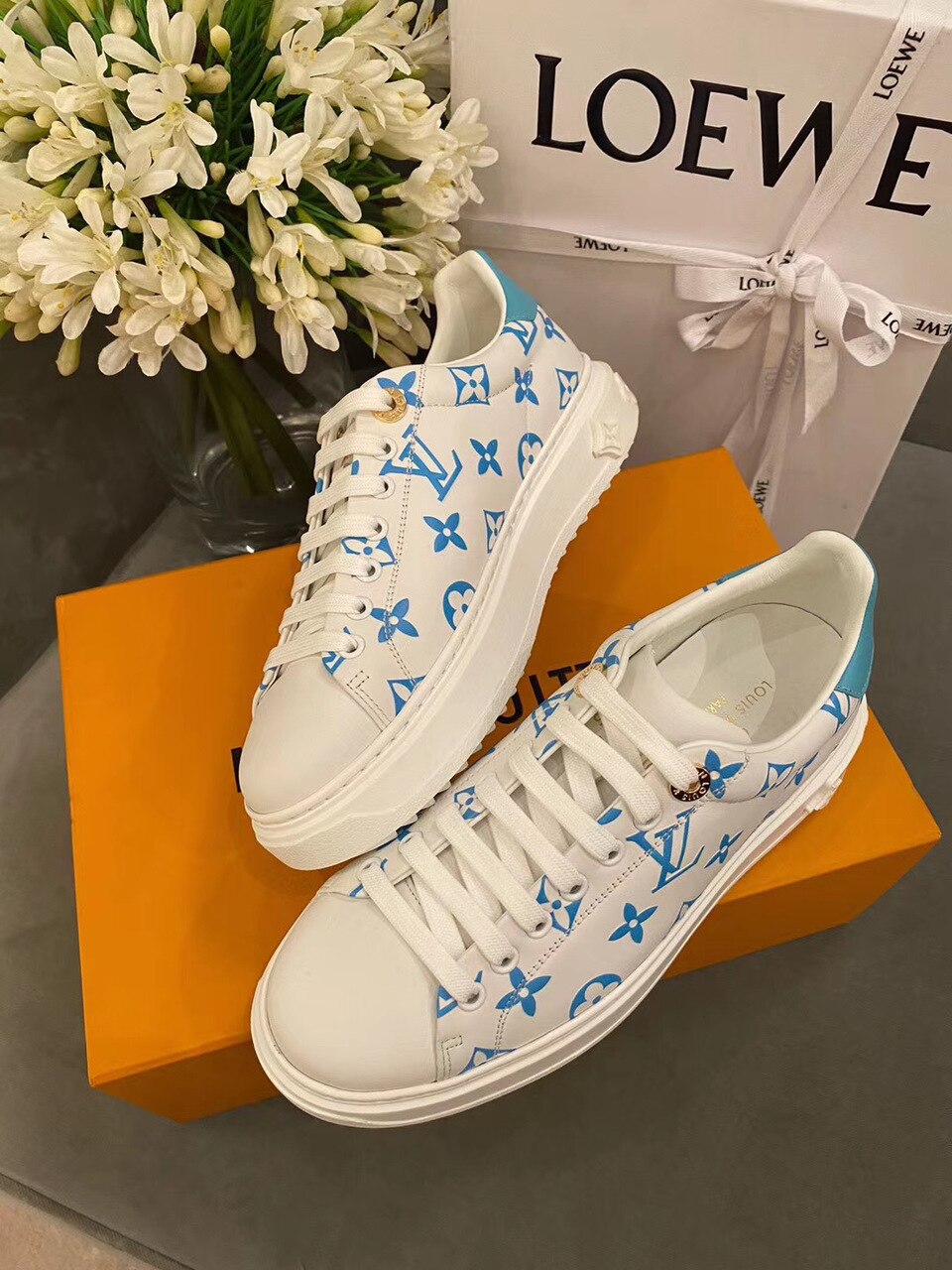 Louis Vuitton Time Out Sneakers White/Blue For Women LV - Soul Replicas