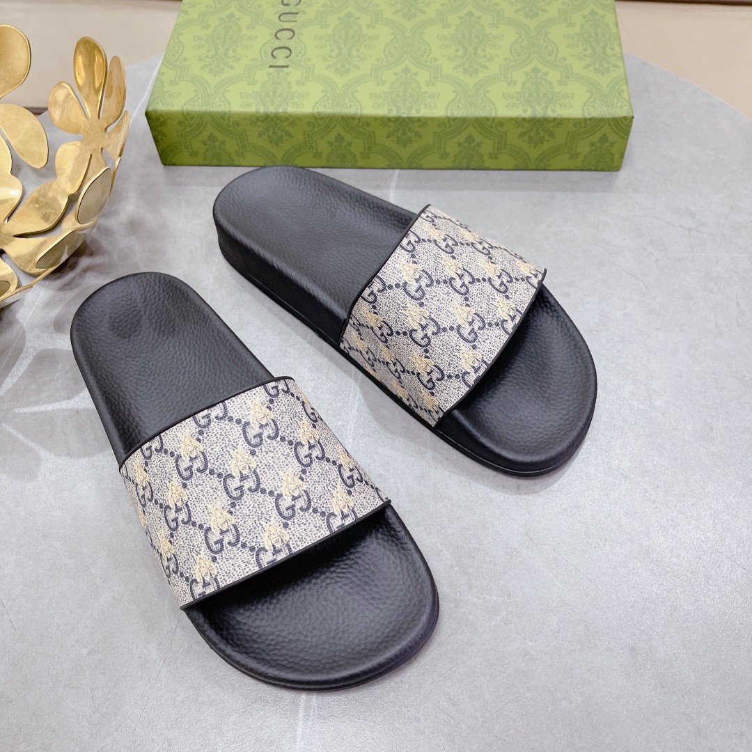 Gucci Women's Gucci Slide Sandal With Bees Black For Women 407345 - Soul Replicas