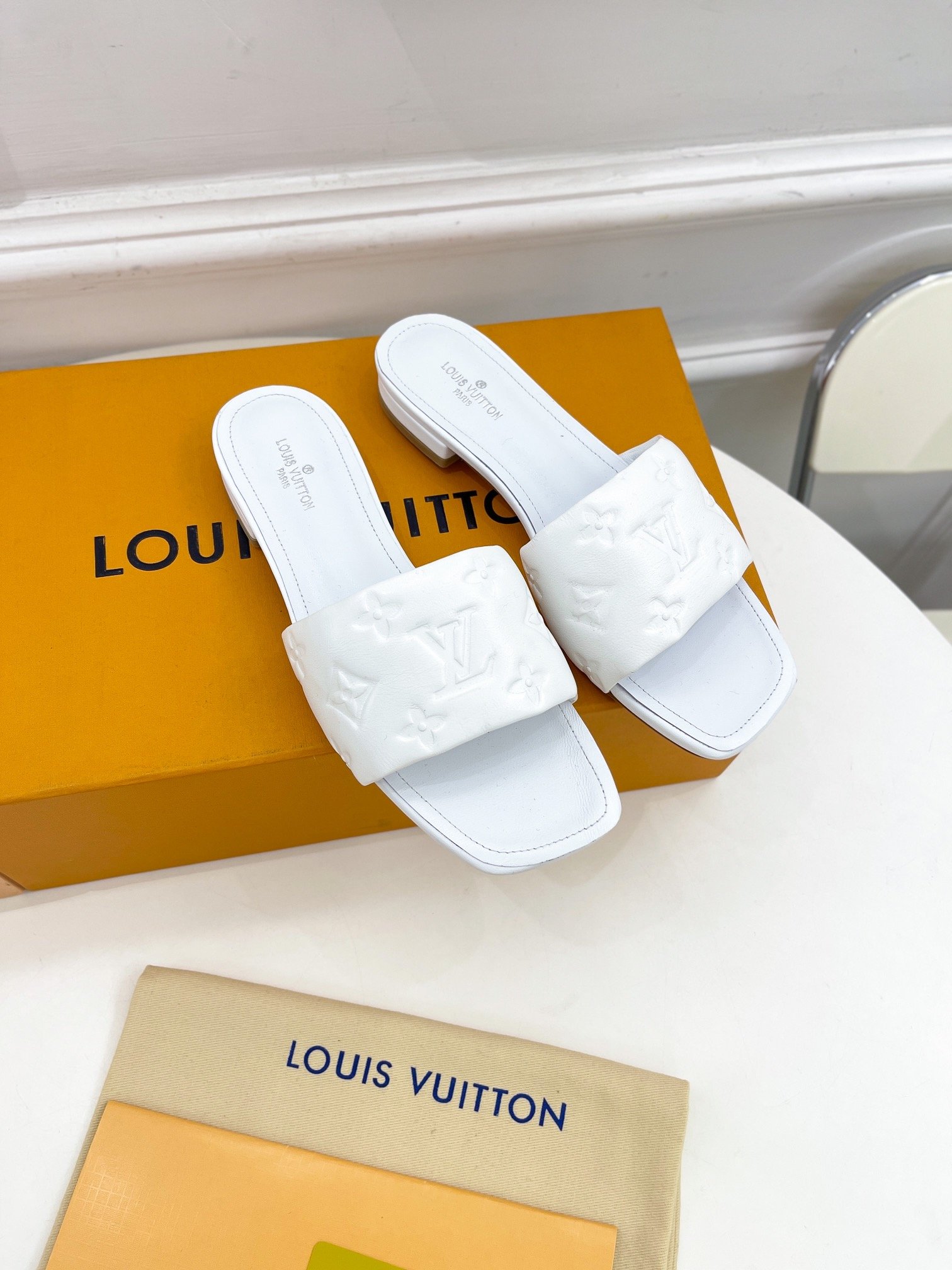 Louis Vuitton Women's Revival Flat Mule White For Women LV 1A9P4P - Soul Replicas