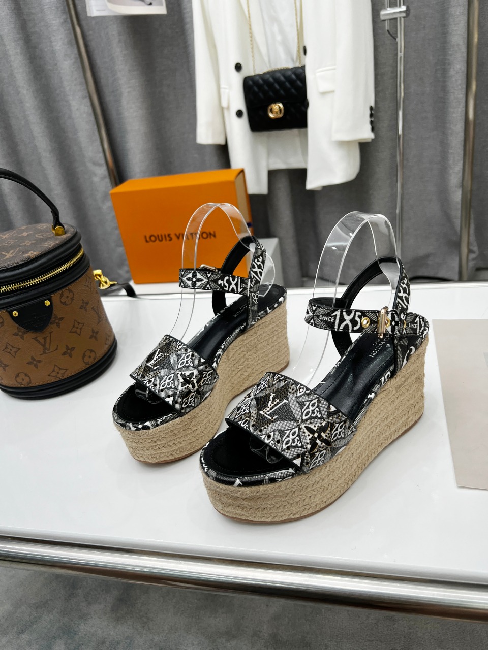 Louis Vuitton Women's Starboard Wedge Sandal Black And White For Women LV - Soul Replicas