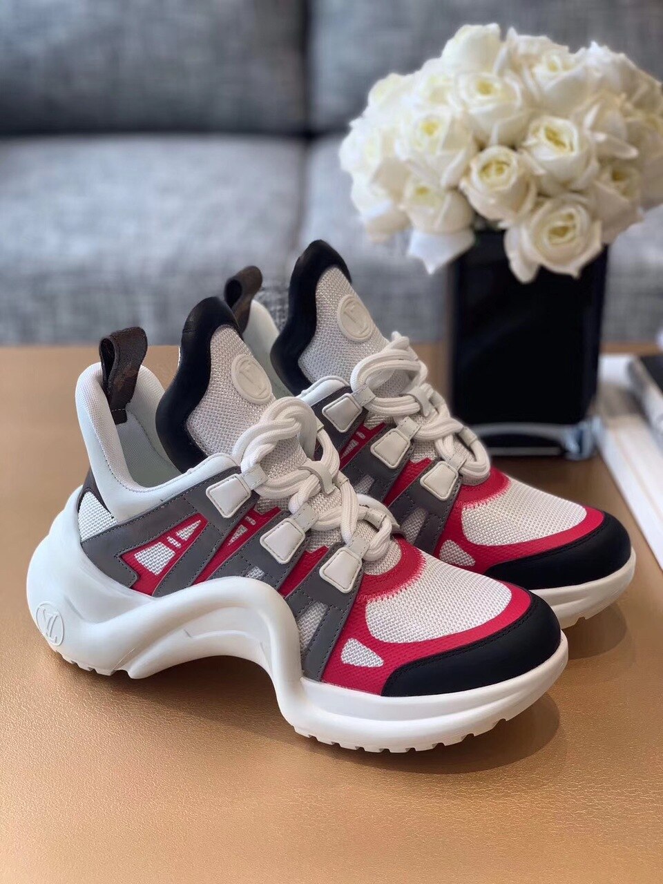 Louis Vuitton Archlight Sneakers Calfskin Leather Fall/Winter Collection White/Pink/Black - Soul Replicas
