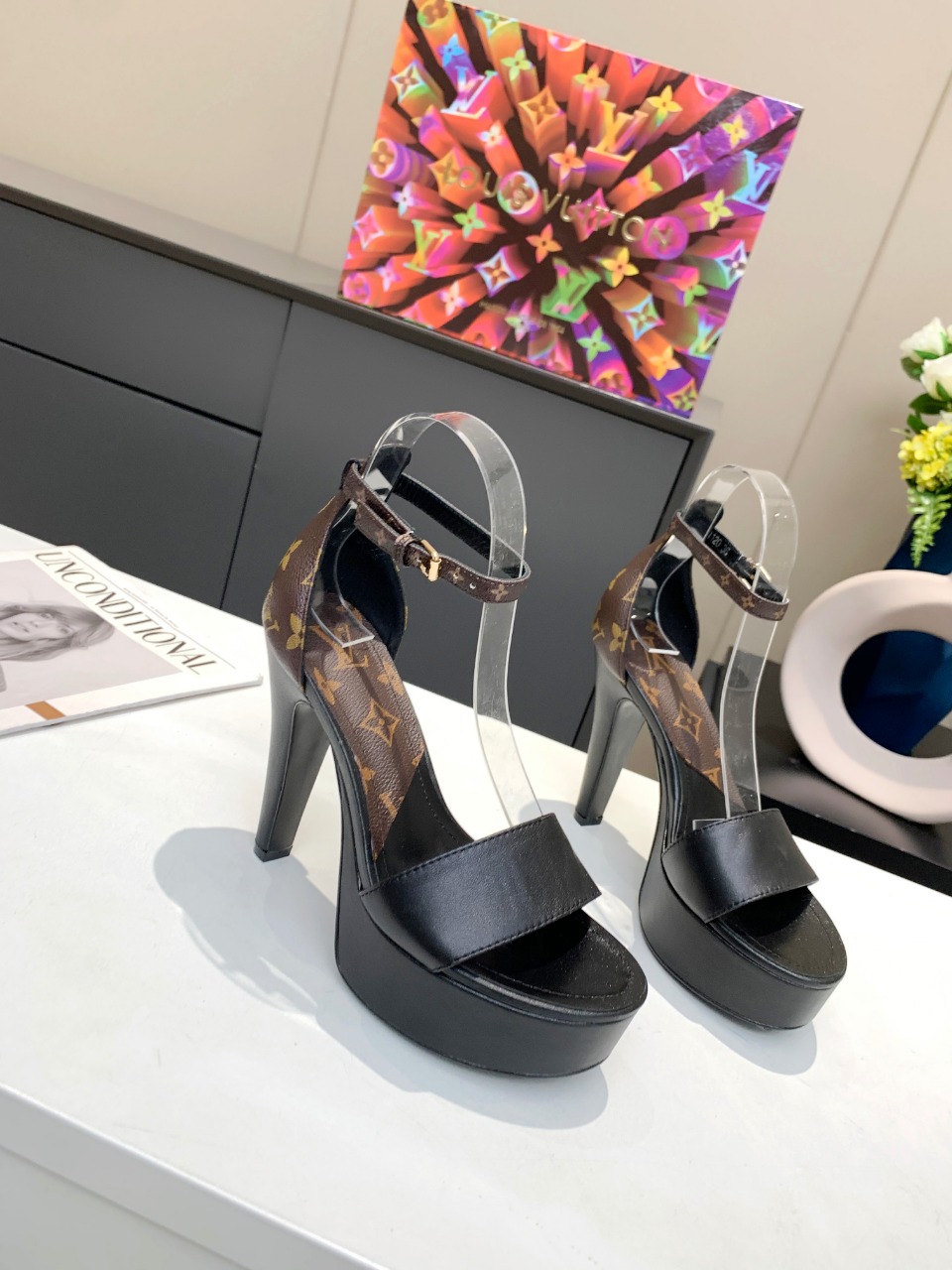 Louis Vuitton Women's Afterglow Platform Sandal Black And Brown For Women LV - Soul Replicas