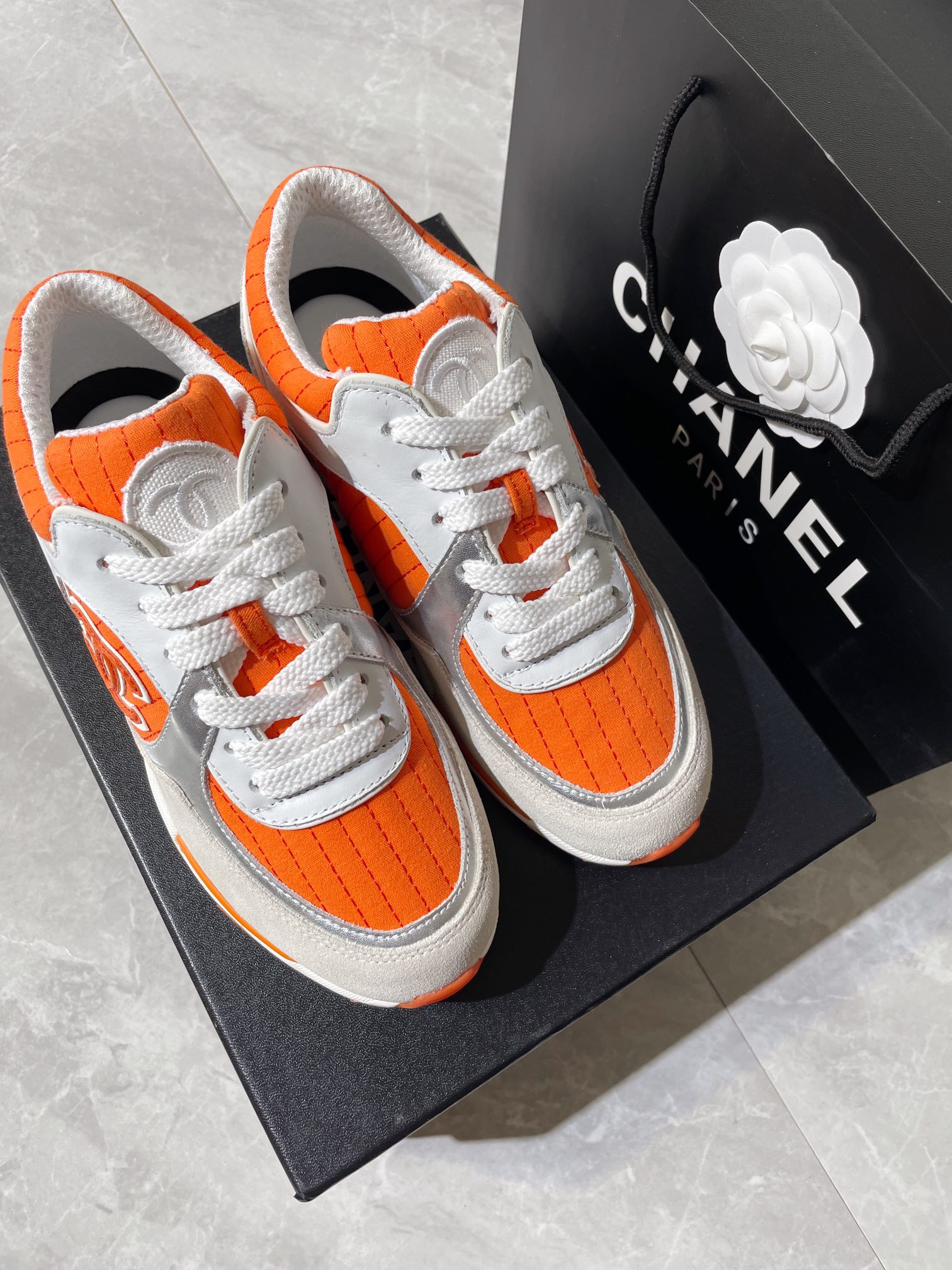 Chanel Women's Sneakers In Fabric Orange For Women - Soul Replicas