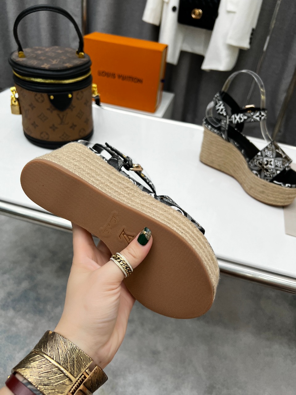 Louis Vuitton Women's Starboard Wedge Sandal Black And White For Women LV - Soul Replicas