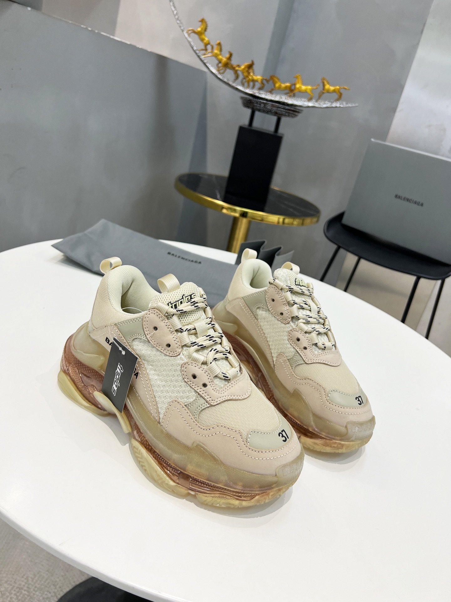 Balenciaga Triple S Trainers Clear Sole Beige For Women 544351W2GA19710 - Soul Replicas