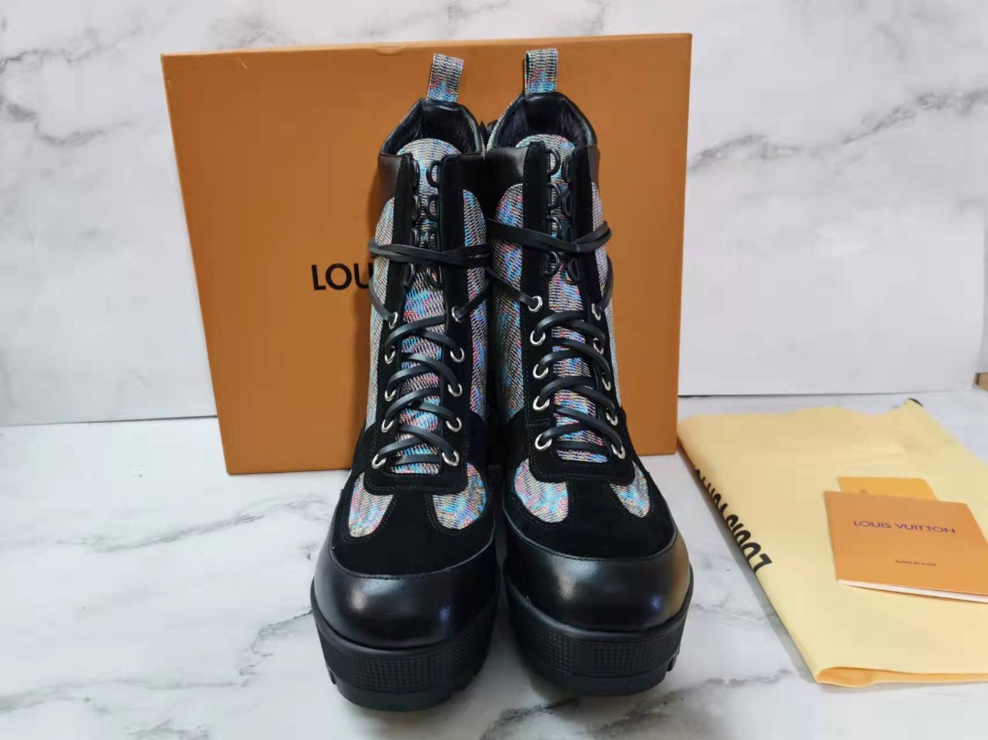 Louis Vuitton Laureate Desert Boot Patent Monogram Material Multi Color For Women LV - Soul Replicas