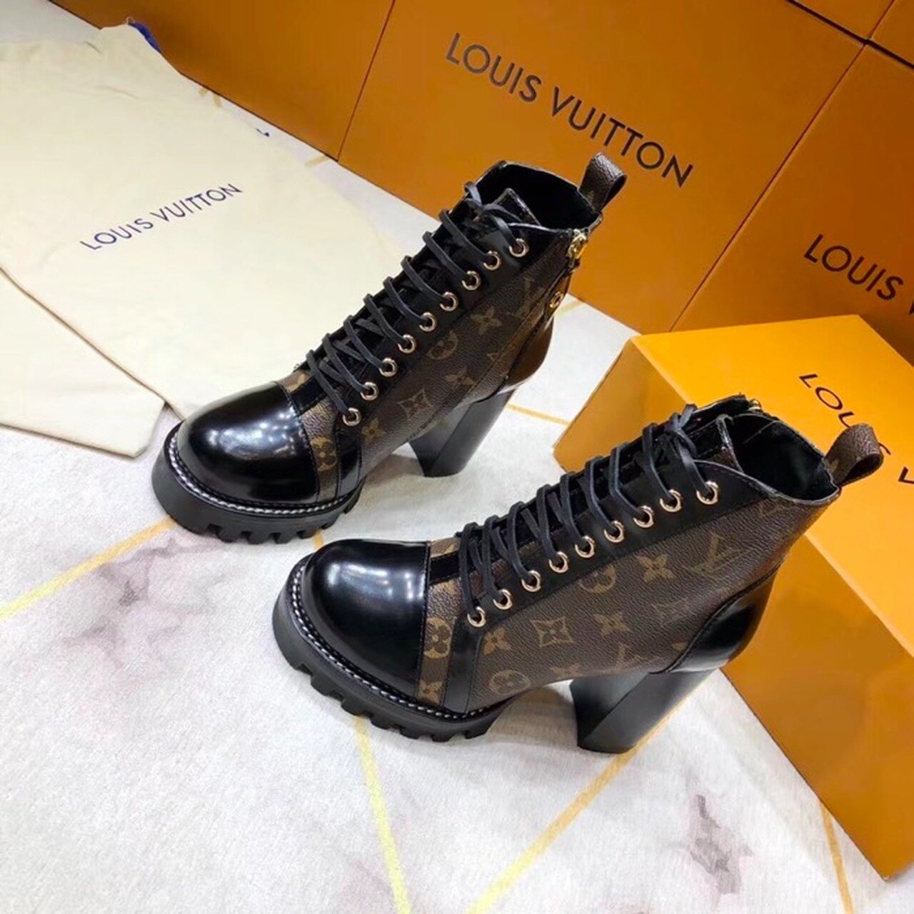 Louis Vuitton Star Trail Ankle Boot Patent Monogram Material Black For Women LV 1A2Y7P - Soul Replicas