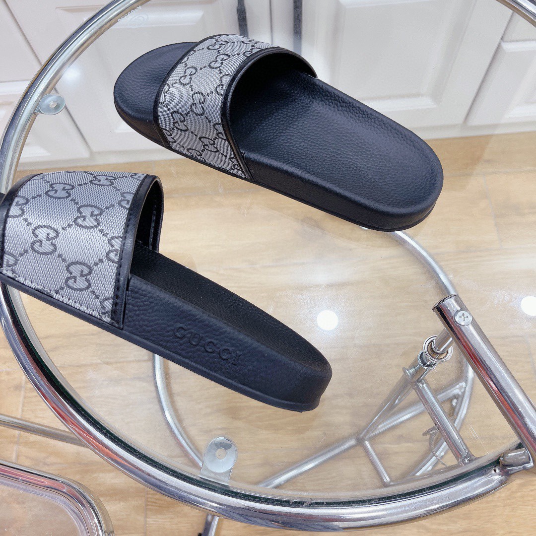 Gucci Women's Gucci Slide Sandal Black And Gray For Women 407345 - Soul Replicas