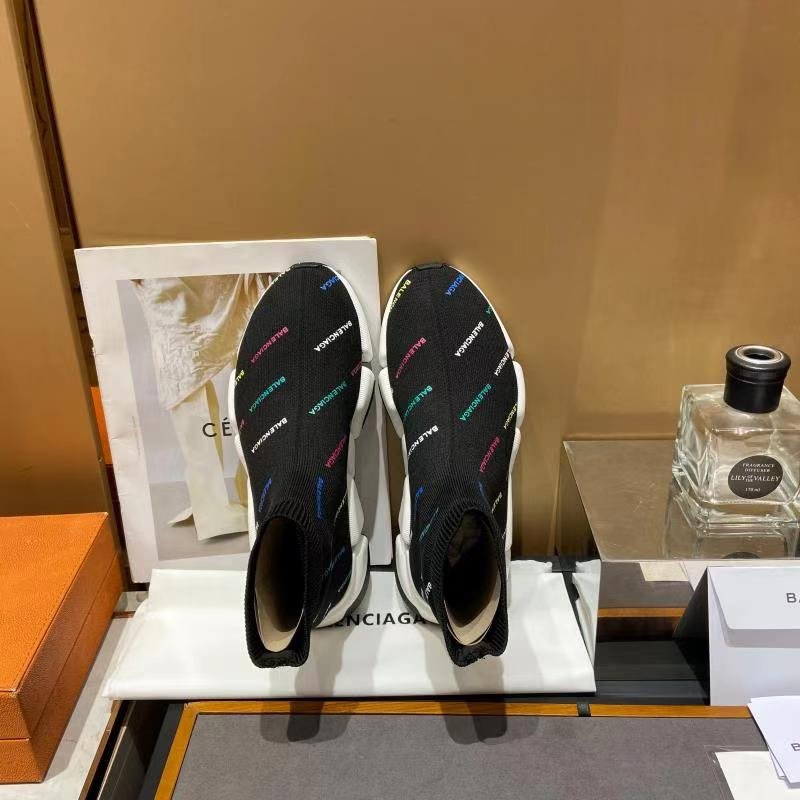 Balenciaga Speed 2.0 Allover Logo Recycled Knit Trainers Black For Women - Soul Replicas