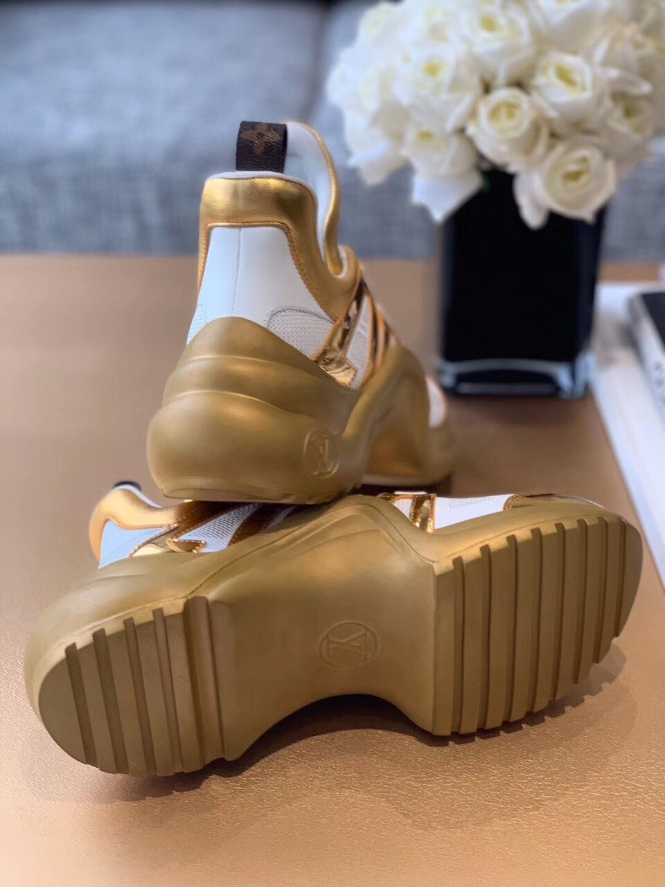 Louis Vuitton LV Archlight Sneaker Monogram Material White/Gold For Women LV - Soul Replicas
