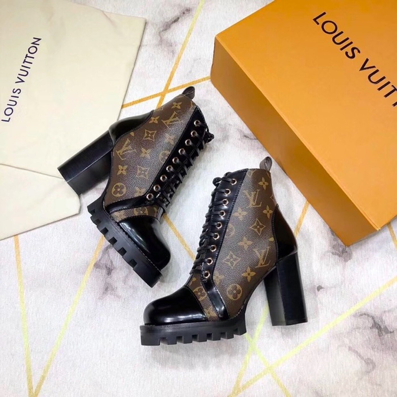 Louis Vuitton Star Trail Ankle Boot Patent Monogram Material Black For Women LV 1A2Y7P - Soul Replicas
