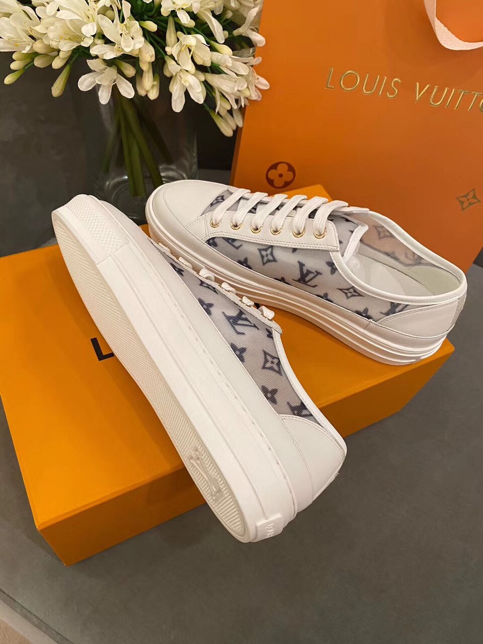 Louis Vuitton Stellar Sneaker Monogram Denim White/Blue For Women LV - Soul Replicas
