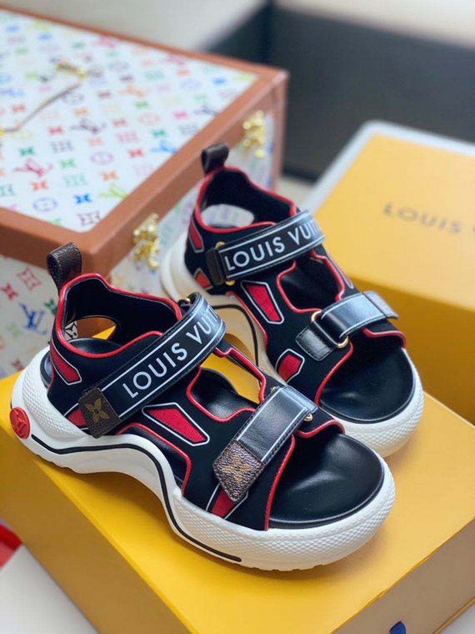 Louis Vuitton LV Archlight Flat Sandal Satin Red/Black For Women LV - Soul Replicas