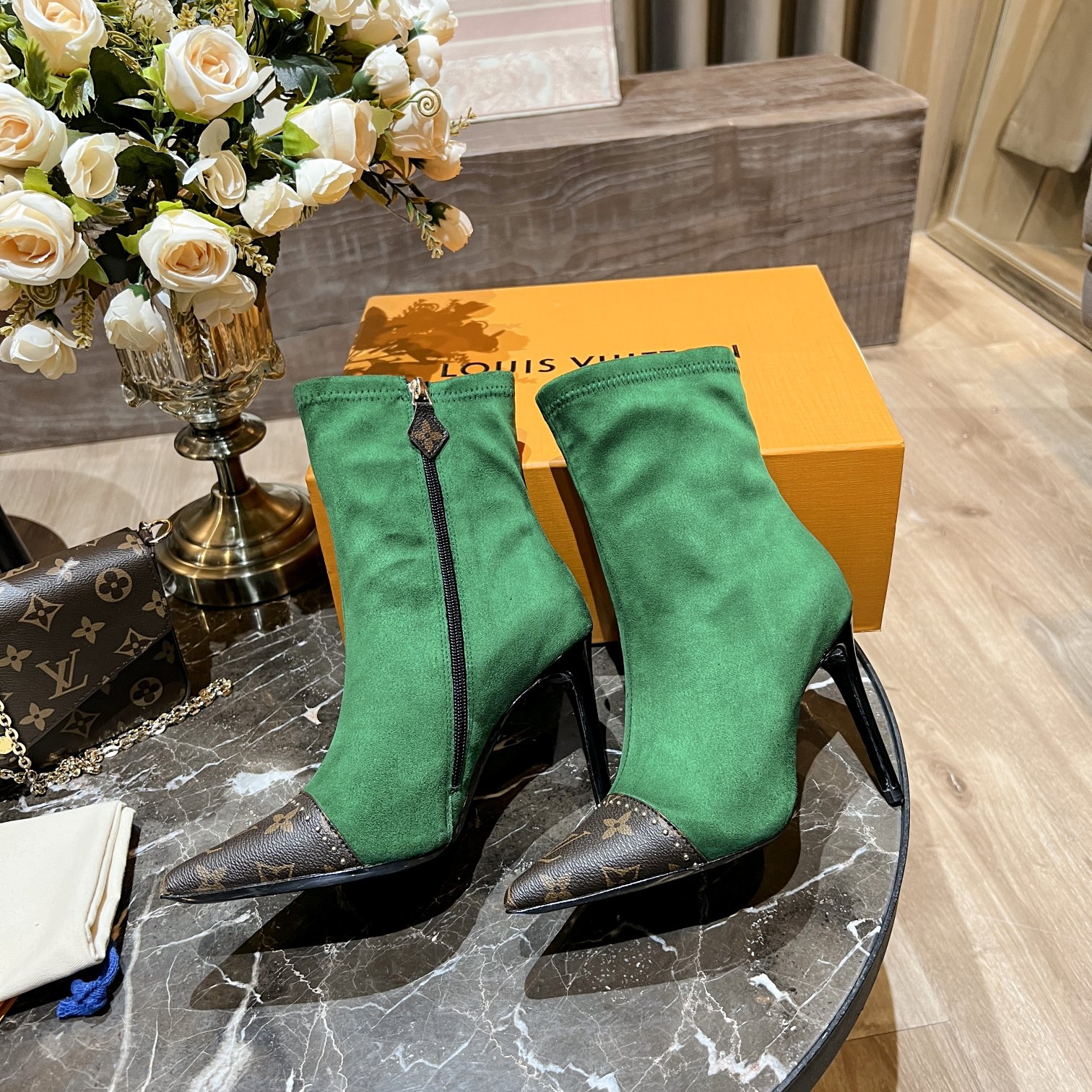 Louis Vuitton Women's Cherie Ankle Boots Green Women LV - Soul Replicas