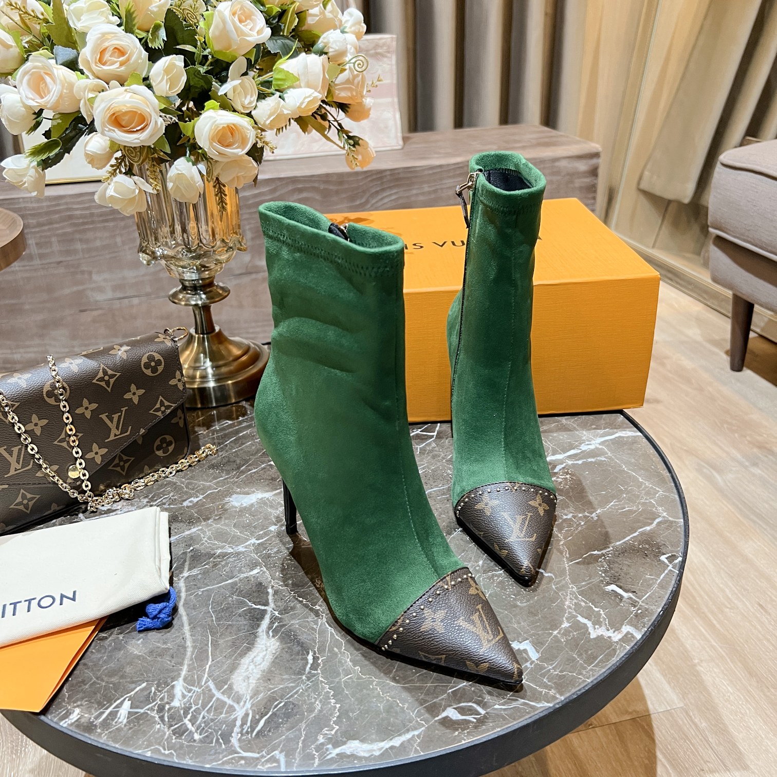 Louis Vuitton Women's Cherie Ankle Boots Green Women LV - Soul Replicas