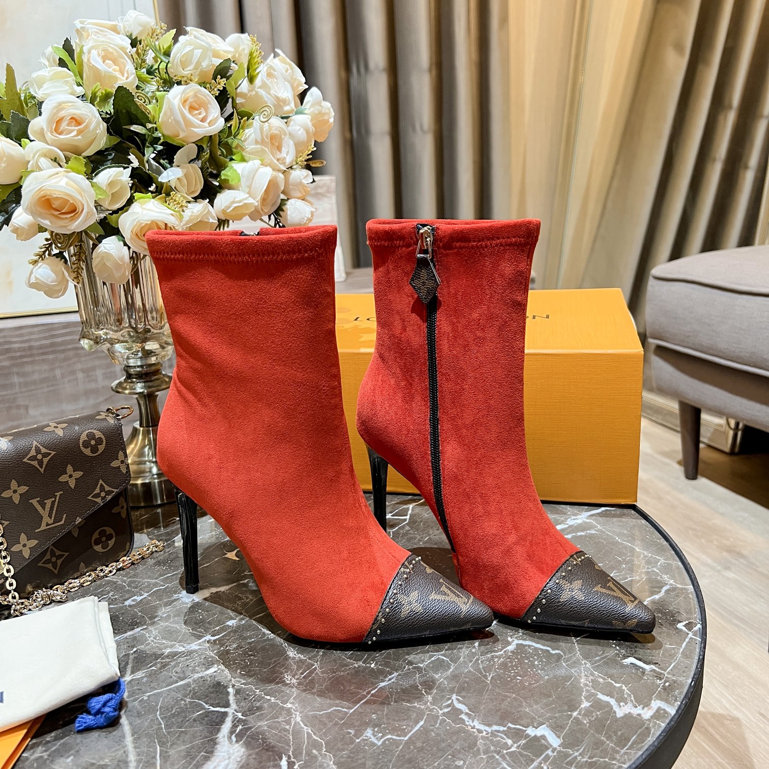 Louis Vuitton Women's Cherie Ankle Boots Red For Women LV - Soul Replicas