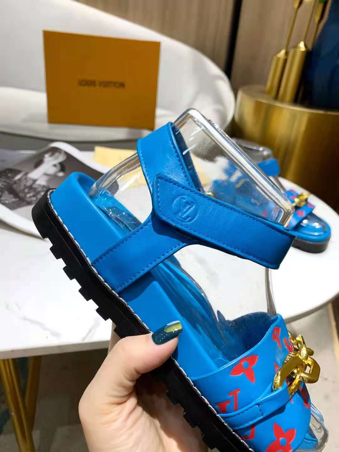 Louis Vuitton Paseo Flat Comfort Sandal Monogram Denim Blue For Women LV - Soul Replicas