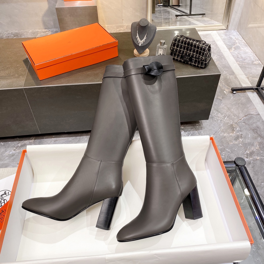 Hermes High Heel Boots Gray For Women 3.54in/9cm - Soul Replicas