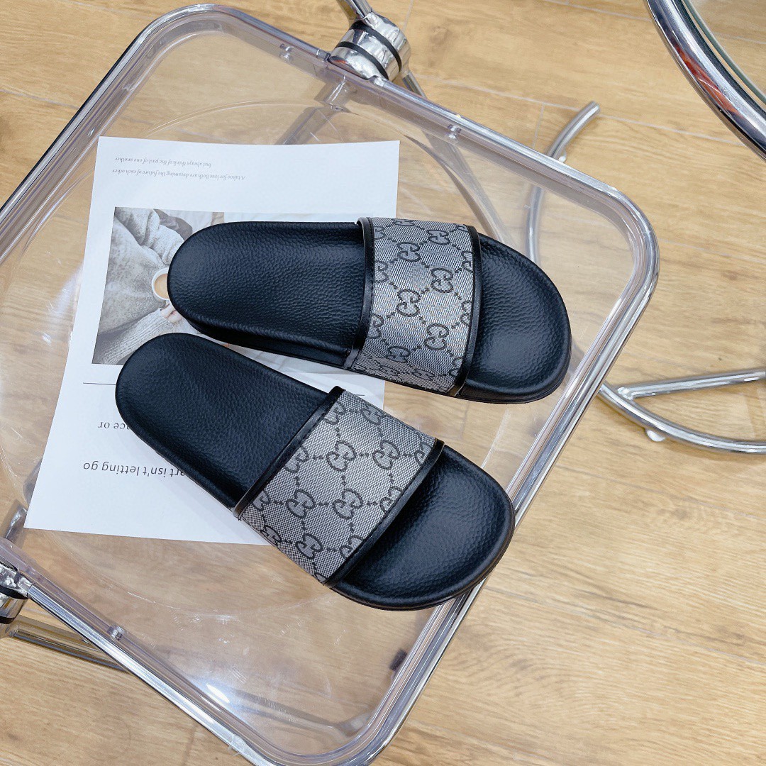 Gucci Women's Gucci Slide Sandal Black And Gray For Women 407345 - Soul Replicas