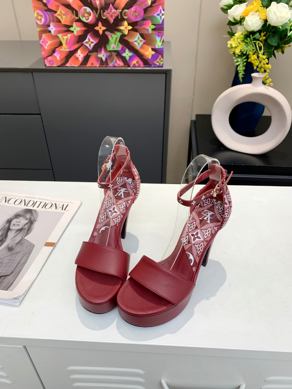 Louis Vuitton Women's Afterglow Platform Sandal Dark Red And White For Women LV - Soul Replicas