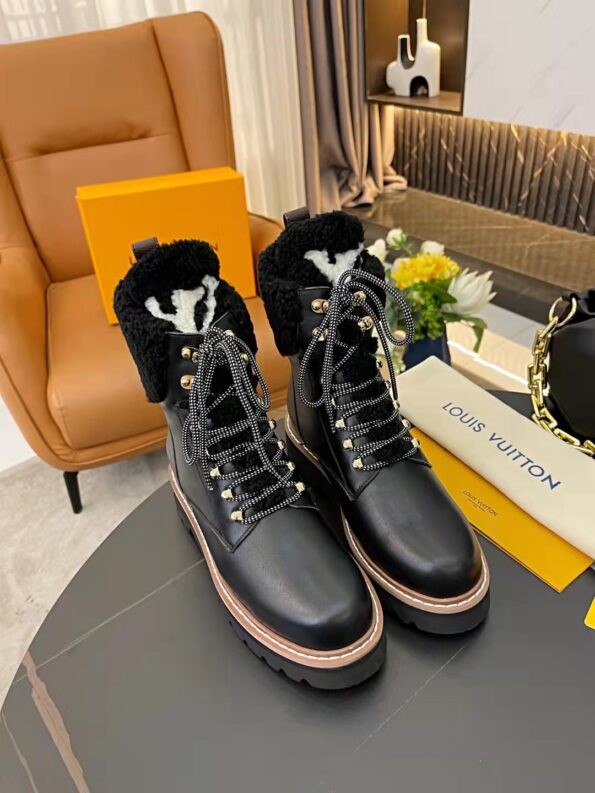 Louis Vuitton Women's Territory Flat Military Boot Black For Women LV - Soul Replicas