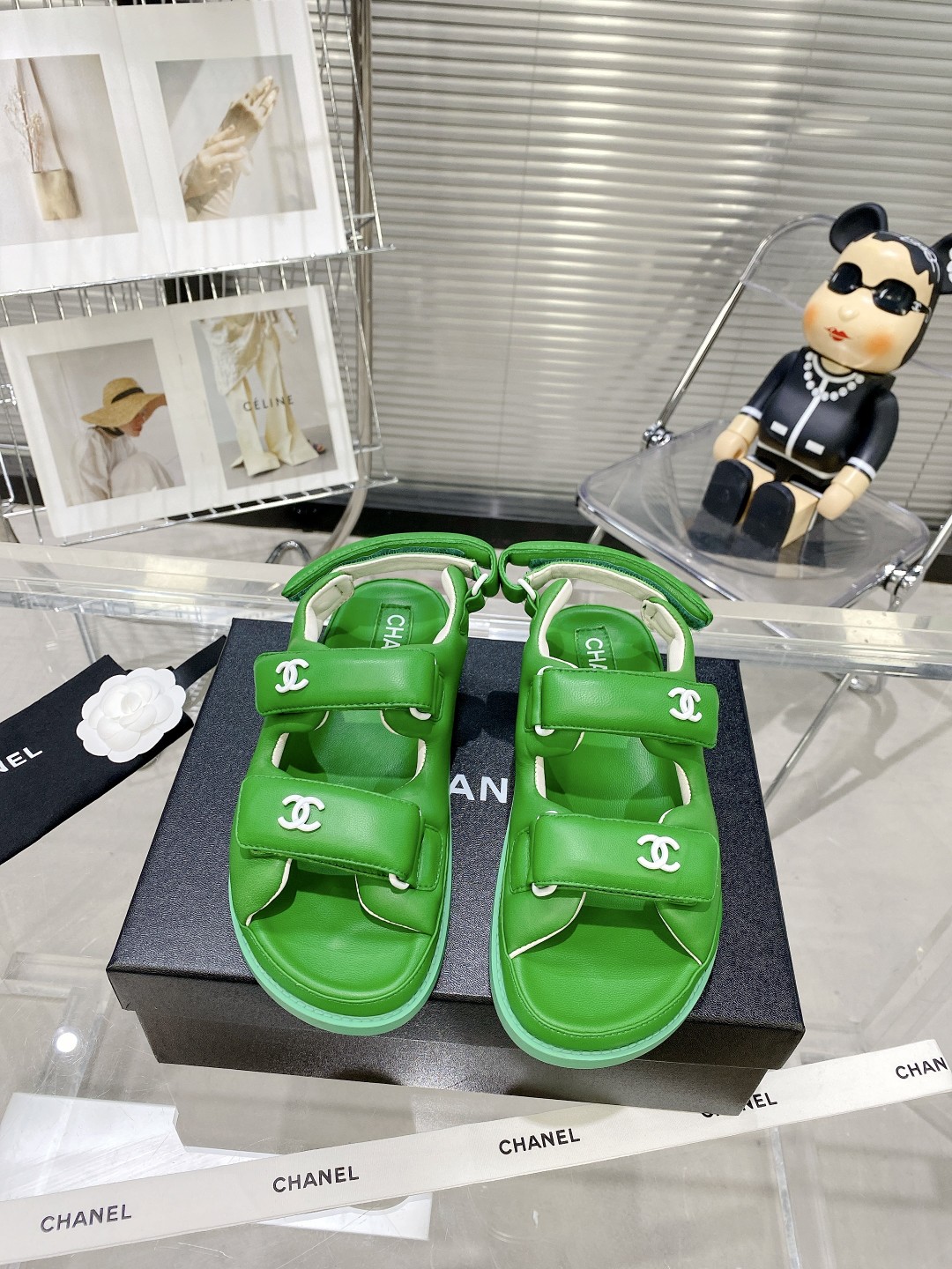 Chanel Women's Sandals With Chanel Logo Green For Women - Soul Replicas
