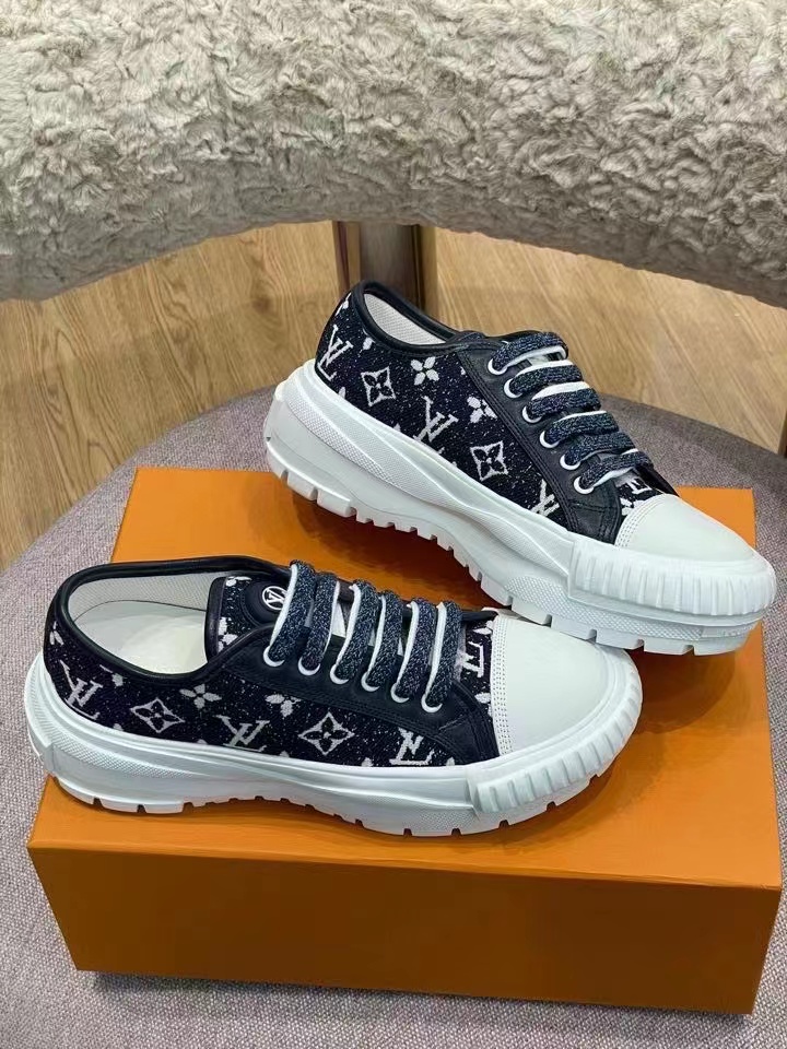 Louis Vuitton Squad Sneaker Monogram Denim Black For Women LV - Soul Replicas
