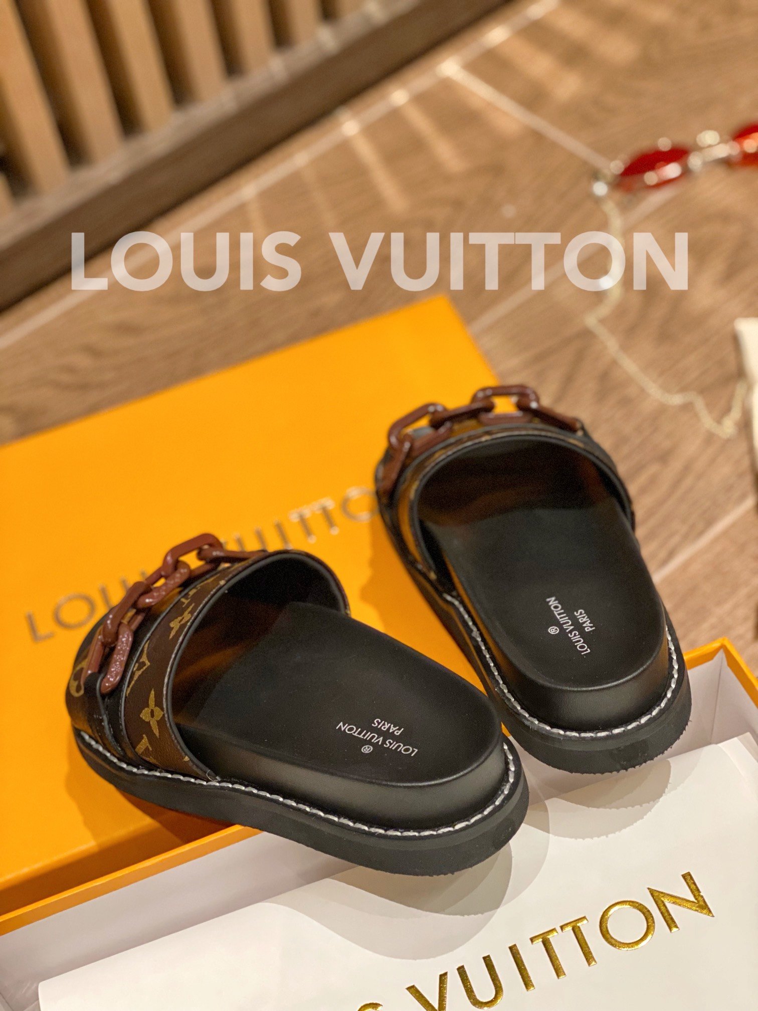 Louis Vuitton Sunset Flat Comfort Mule Black/Brown For Women LV - Soul Replicas