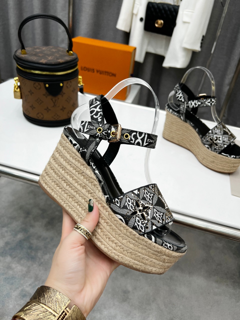 Louis Vuitton Women's Starboard Wedge Sandal Black And White For Women LV - Soul Replicas