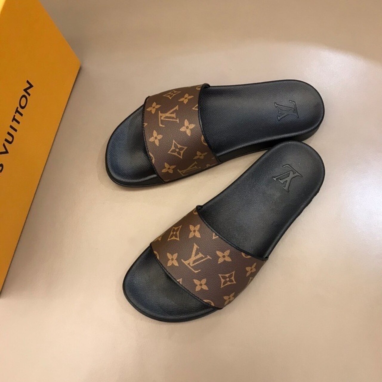 Louis Vuitton Waterfront Mule Monogram Rubber Brown For Men LV 1A3PSD - Soul Replicas